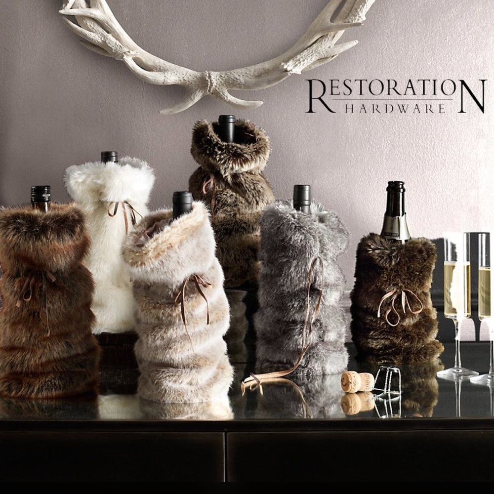 Restoration Hardware Faux Fur Wine Bag